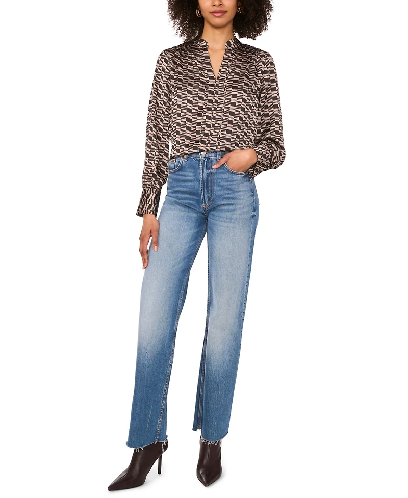 Vince Camuto Women's Printed Split-Neck Wide-Cuff Blouse