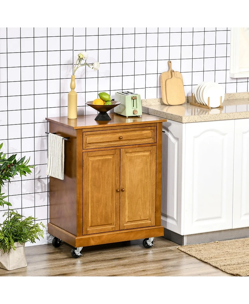 Halifax North America Brown Kitchen Island: Modern Rolling Cart with Drawer & Towel Racks