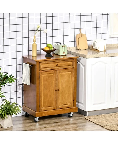 Halifax North America Brown Kitchen Island: Modern Rolling Cart with Drawer & Towel Racks