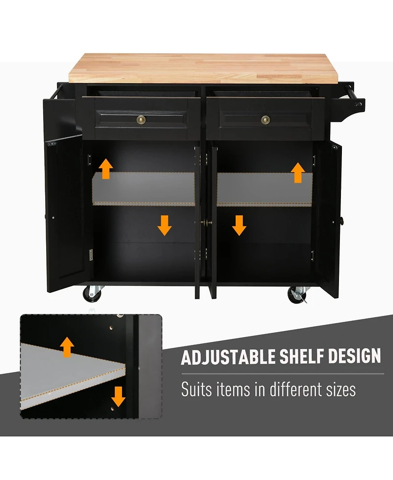 Halifax North America Black Kitchen Island: Cart with Varnished Rubberwood Top and Casters