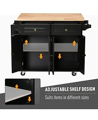 Halifax North America Black Kitchen Island: Cart with Varnished Rubberwood Top and Casters
