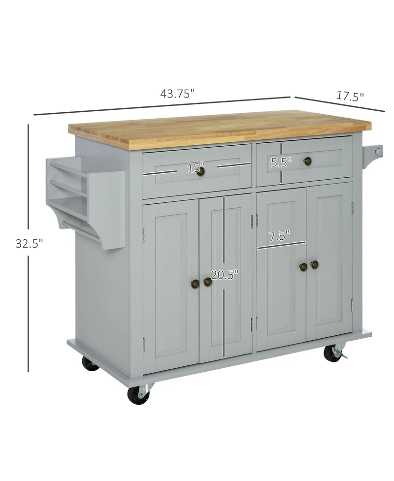 Halifax North America Gray Kitchen Assistant: Rolling Island with Rubber Wood Top and Storage