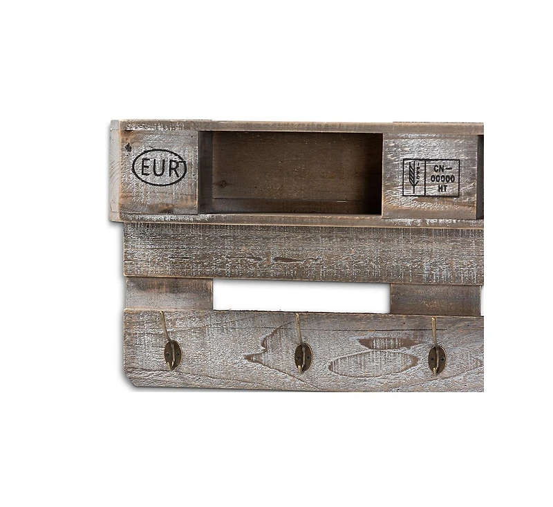 Baxton Studio Ferguson Vintage Rustic Whitewashed Grey Oak Finished Wood Wall Mounted Coat Rack with Shelves