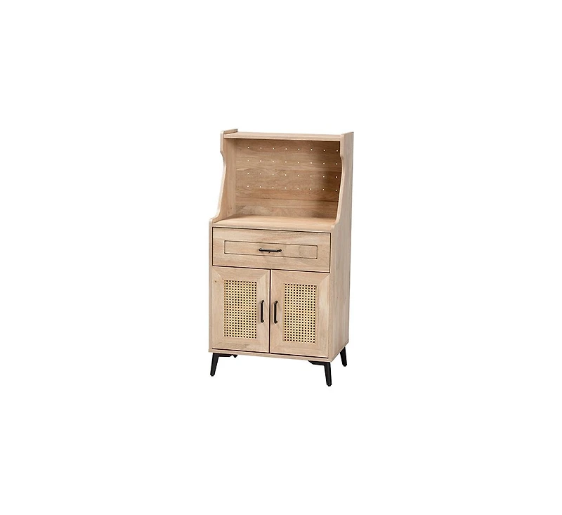 Baxton Studio Pavone Mid-Century Modern Oak Brown Wood Kitchen Cabinet