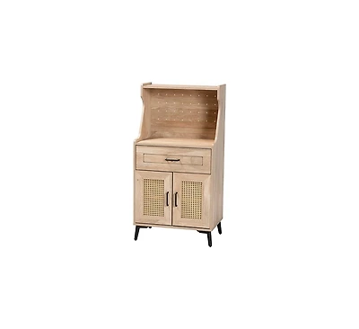 Baxton Studio Pavone Mid-Century Modern Oak Brown Wood Kitchen Cabinet