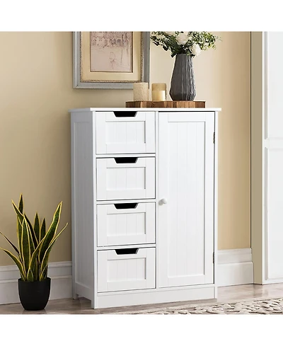 Vanirror White Freestanding Bathroom Storage Cabinet – 4-Drawer Organizer with Adjustable Shelf for Bathroom, Kitchen & Living Room