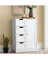 Vanirror White Freestanding Bathroom Storage Cabinet – 4-Drawer Organizer with Adjustable Shelf for Bathroom, Kitchen & Living Room
