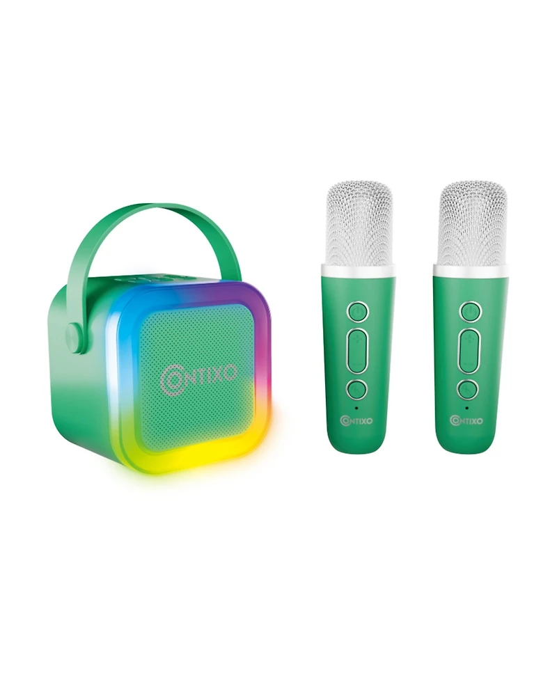 Contixo Mini Karaoke Machine with 2 Wireless Mics, Led Lights, Bluetooth Speaker