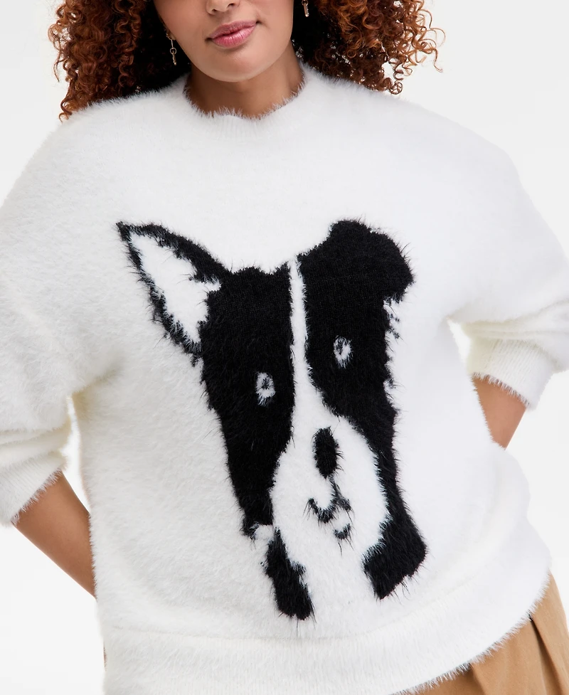 On 34th Trendy Plus Dog-Graphic Eyelash Sweater, Macy's Exclusive