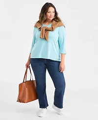 Style & Co Plus Cotton V-Neck 3/4-Sleeve Top, Exclusively at Macy's