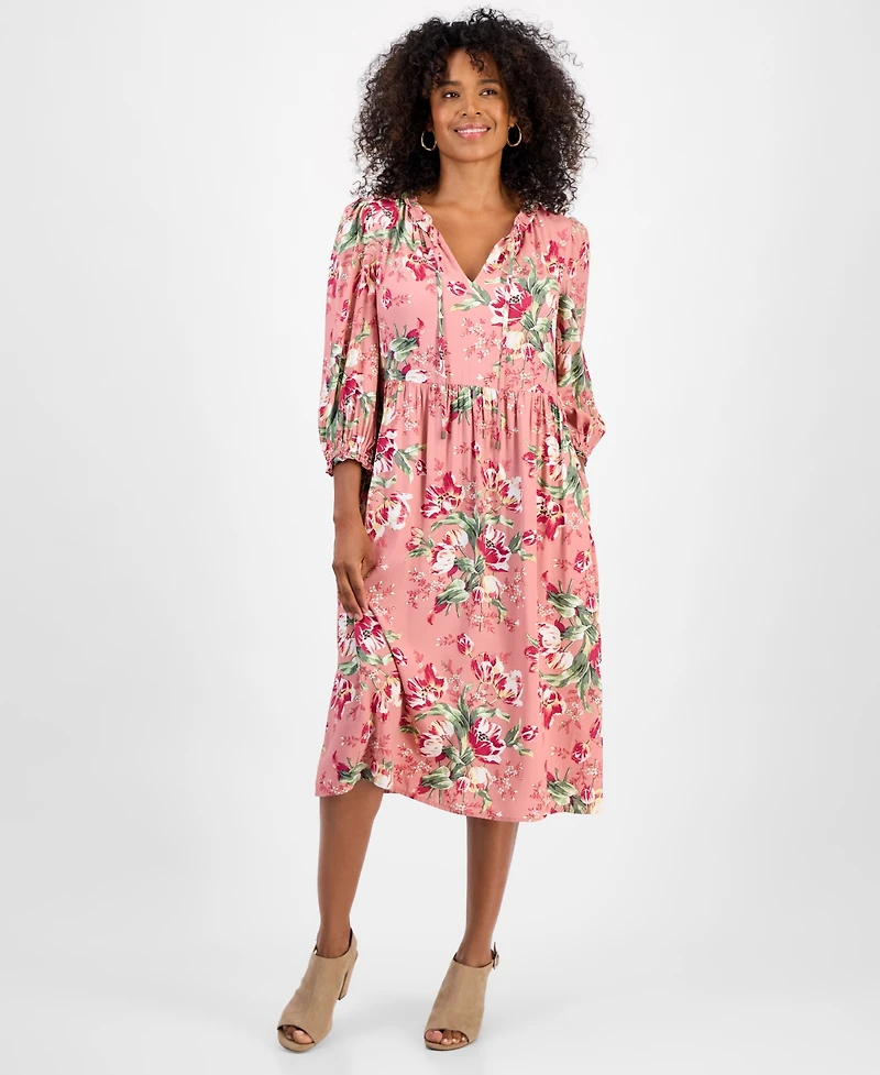 Style & Co Women's Printed Ruffle-Trim Split-Neck Dress, Macy's Exclusive