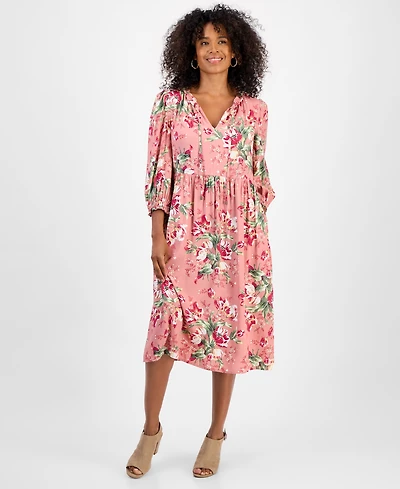 Style & Co Women's Printed Ruffle-Trim Split-Neck Dress, Macy's Exclusive