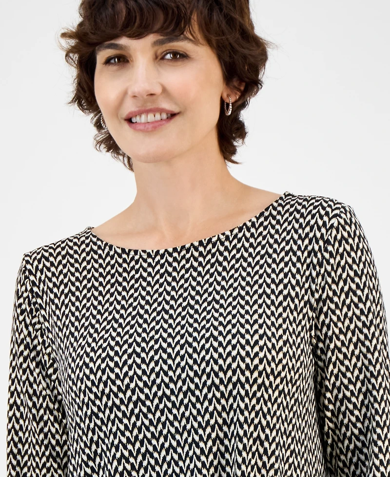 Jm Collection Women's Printed 3/4-Sleeve Knit Top, Exclusively at Macy's