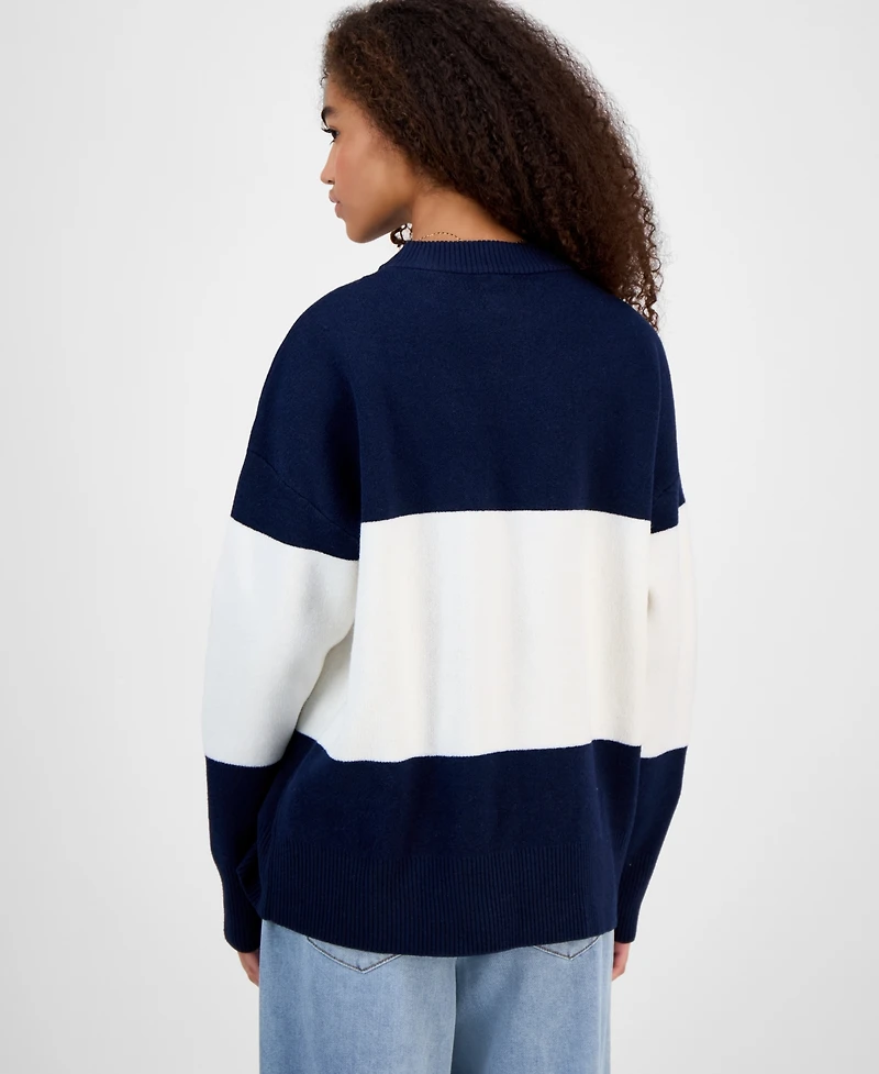 Hippie Rose Juniors' Oversized Stripe Long-Sleeve Sweater