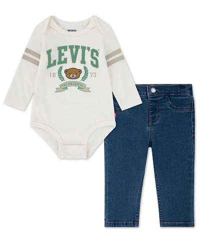 Levi's Baby Boys 2-Piece Football Bodysuit T-Shirt and Denim Pants Set