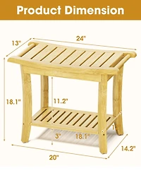 Curved Bamboo Shower Bench with Storage Shelf