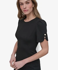 Short Sleeve Scuba Crepe Sheath Dress