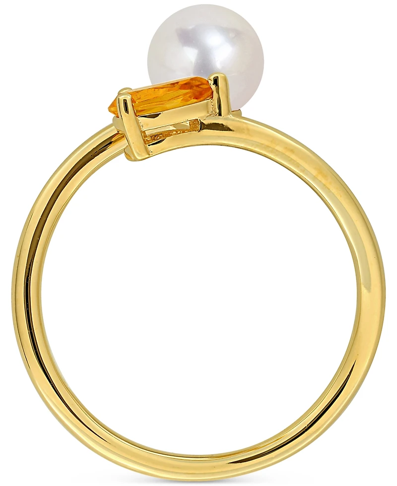 Cultured Freshwater Pearl & Citrine Ring (3/8 ct. t.w.) 18k Gold-Plated Sterling Silver