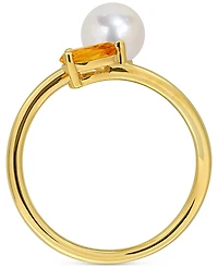 Cultured Freshwater Pearl & Citrine Ring (3/8 ct. t.w.) 18k Gold-Plated Sterling Silver