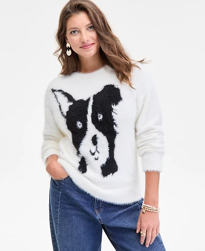 On 34th Women's Eyelash Dog Crewneck Sweater, Macy's Exclusive