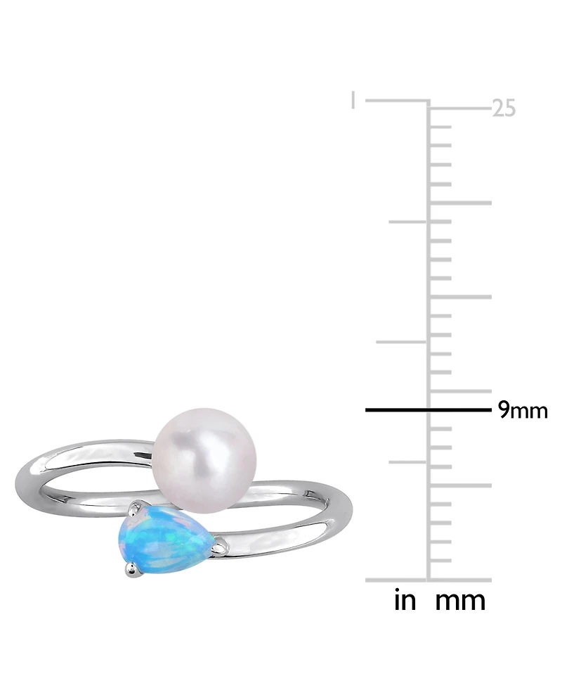 Cultured Freshwater Pearl (6mm) & Opal (3/8 ct. t.w.) Bypass Ring Sterling Silver