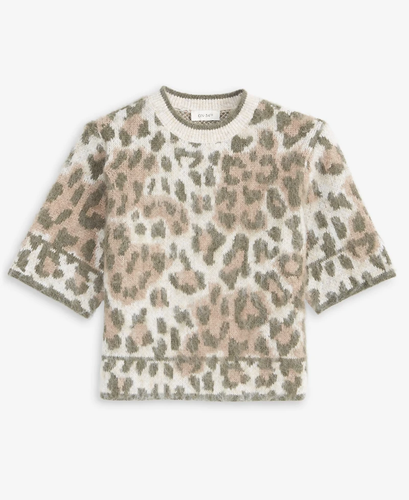 On 34th Women's Brushed Animal Print Short-Sleeve Sweater, Macy's Exclusive