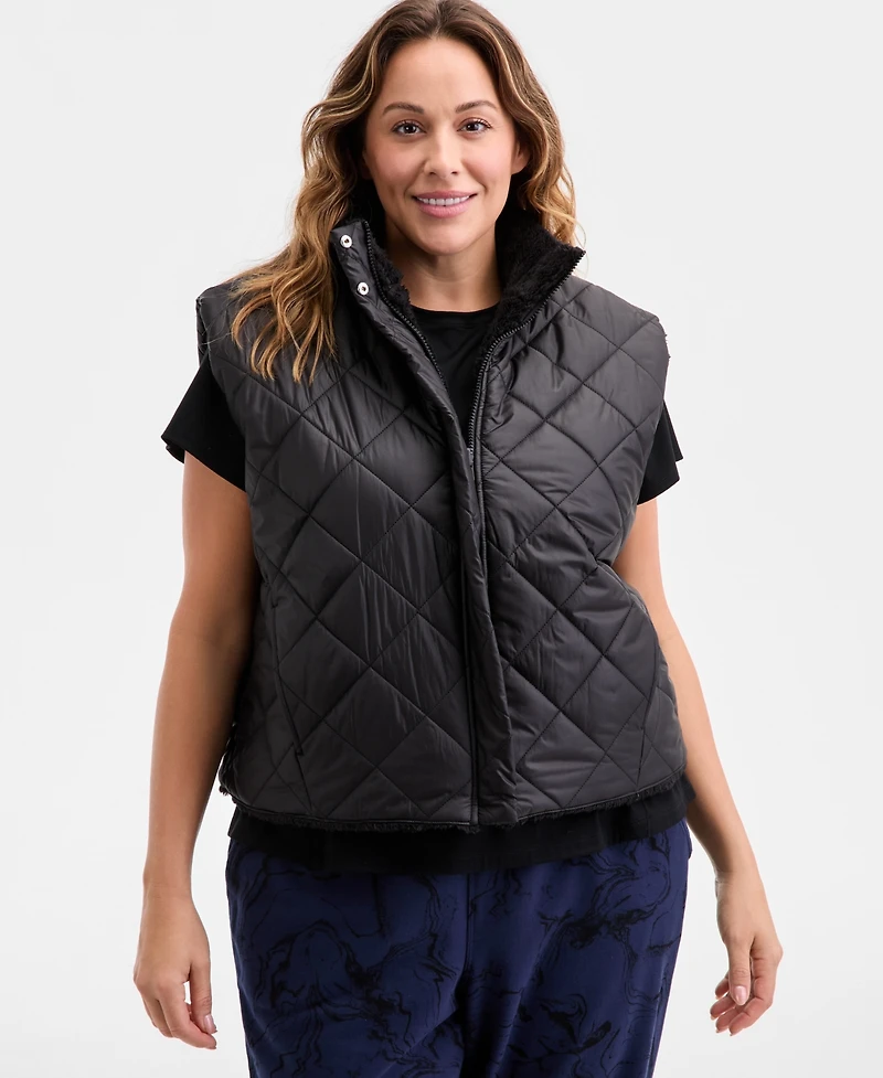 Id Ideology Plus Relaxed Zip-Front Sherpa Vest, Macy's Exclusive