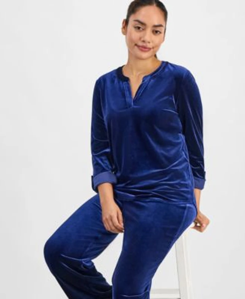 Ak Anne Klein Petite Velvet Top Wide Leg Velvet Pants