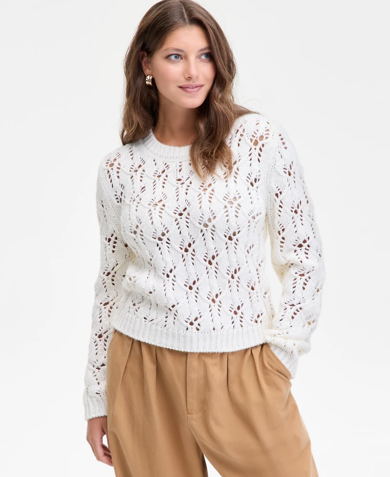 On 34th Women's Open-Stitch Crewneck Sweater, Macy's Exclusive