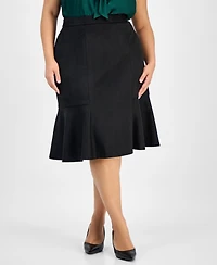 Kasper Plus Faux Suede Midi Skirt