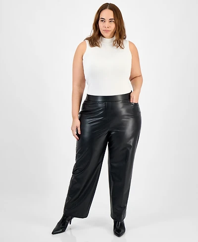 Kasper Plus High Rise Faux Leather Pants