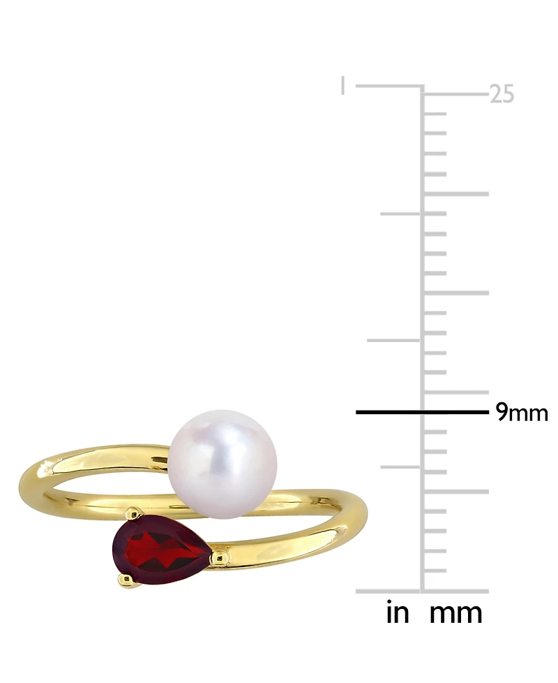 Cultured Freshwater Pearl & Garnet Ring (1/2 ct. t.w.) 18k Gold-Plated Sterling Silver