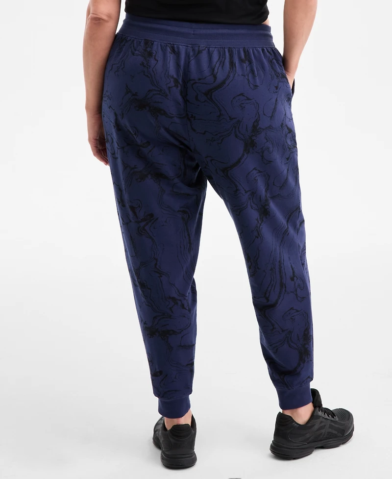 Id Ideology Plus Relaxed High-Rise Marble Fleece Joggers, Macy's Exclusive