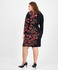 Kasper Plus Printed Long-Sleeve Sheath Dress