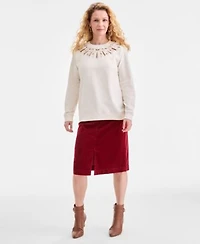 September Hero Look Style Co Womens Broderie Anglaise Crewneck Sweatshirt Corduroy Midi Skirt Macys Exclusive