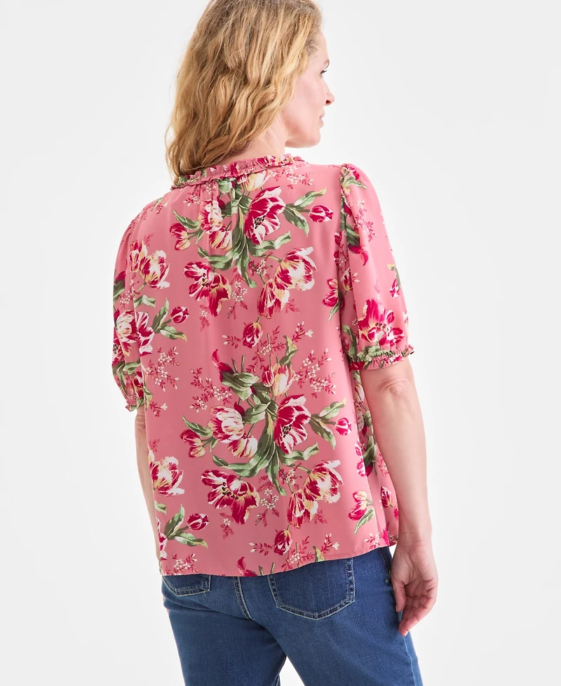 Style & Co Women's Printed Ruffle Puff-Sleeve Top, Macy's Exclusive