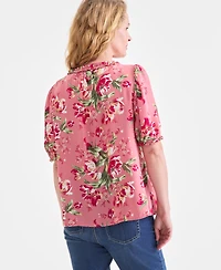 Style & Co Women's Printed Ruffle Puff-Sleeve Top, Macy's Exclusive