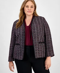 Kasper Plus Tweed Collarless Open-Front Jacket