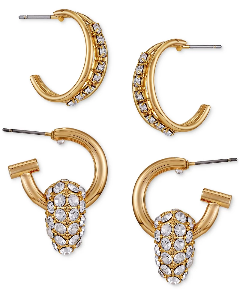 Guess Gold-Tone Crystal Hoop Pave Drop Earrings, Set of 2