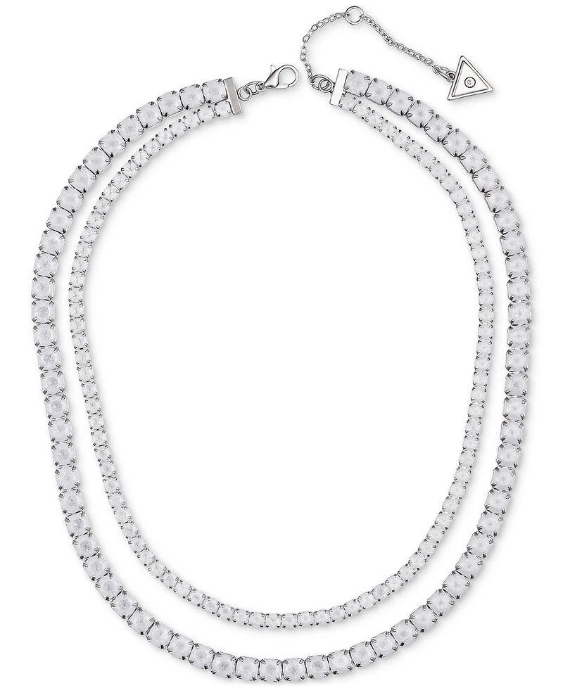Guess Silver-Tone Double Crystal Necklace