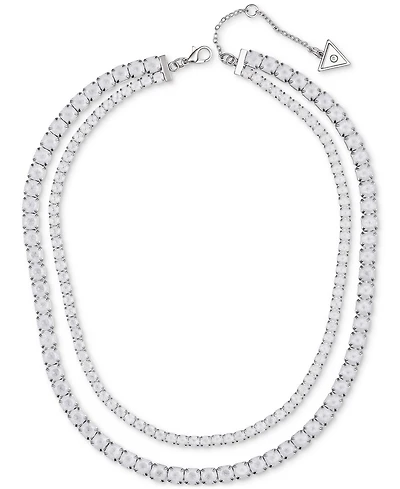 Guess Silver-Tone Double Crystal Necklace