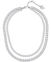 Guess Silver-Tone Double Crystal Necklace