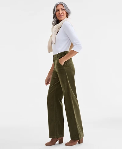 Style & Co Petite Mid Rise Wide-Leg Corduroy Pants, Macy's Exclusive