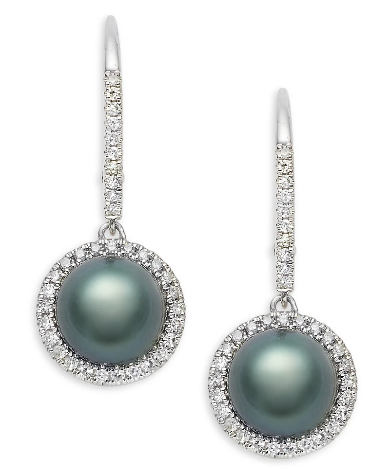Macy's 14K White Gold Tahitian Pearl (7.5-8.0mm) and Diamond (1/4 ct.tw.) Leverback Earrings Set