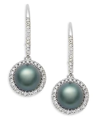 Macy's 14K White Gold Tahitian Pearl (7.5-8.0mm) and Diamond (1/4 ct.tw.) Leverback Earrings Set