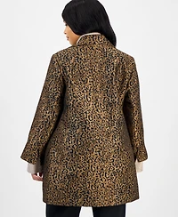 Kasper Plus Leopard Jacquard Open-Front Jacket
