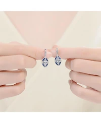 Genevive Sterling Silver White Gold Plated and Blue Cubic Zirconia Leverback Earrings