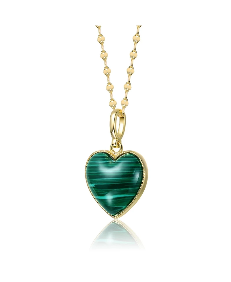 Gorgeous Sterling Silver 14K Gold Plated Green Heart Stone Pendant