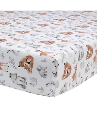 Lambs & Ivy Painted Forest Gray/Beige Woodland Animals 4-Piece Nursery Baby Crib Bedding Set