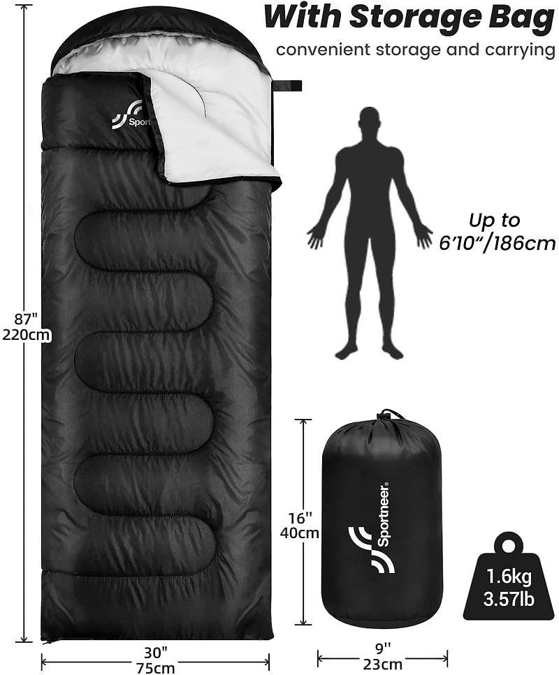 Sportneer Sleeping Bags for Adults, Warm & Cold Weather Sleeping Bag for Adults Kids Boys Girls